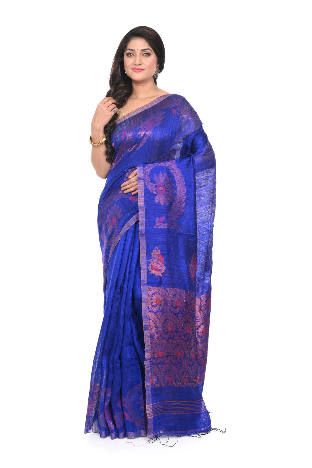 Royal Blue Matka Silk Saree with Elegant Zari Border