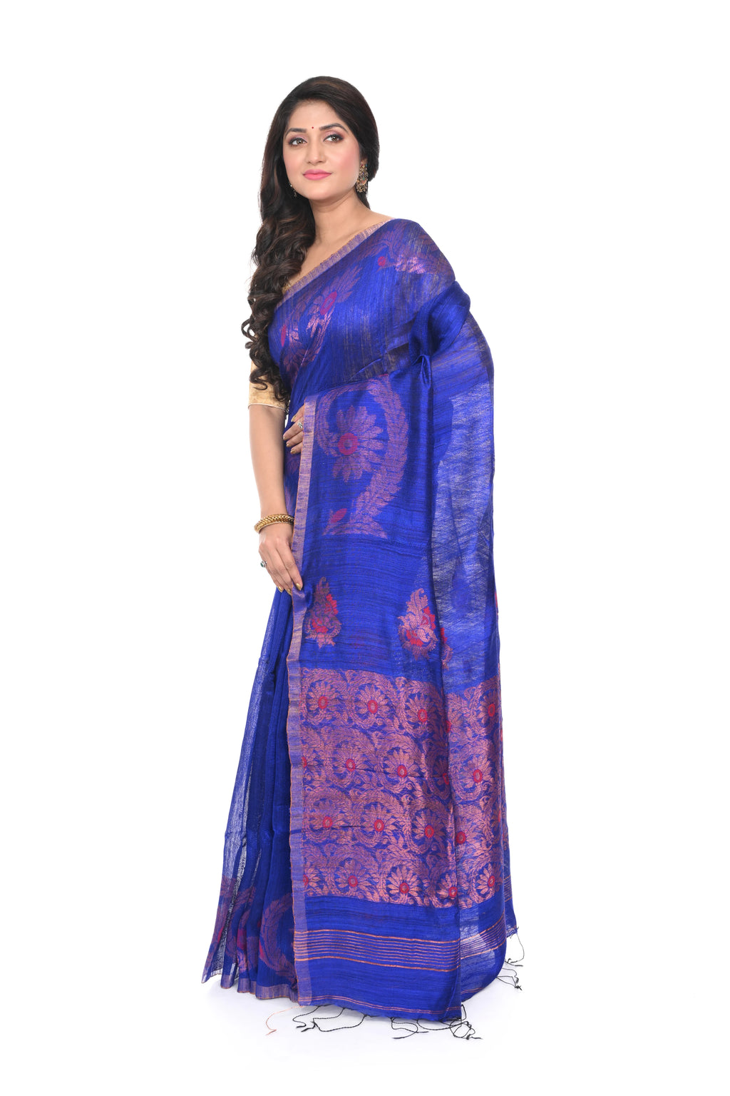 Royal Blue Matka Silk Saree with Elegant Zari Border