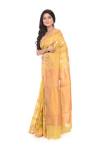 Silk Cotton Zari Worked Golden Coloured Saree