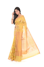Silk Cotton Zari Worked Golden Coloured Saree