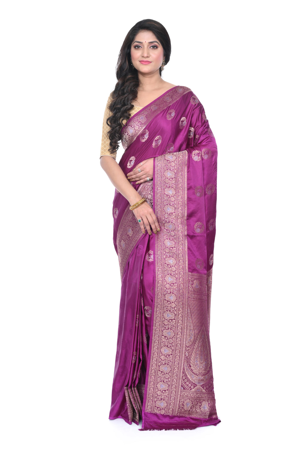 Purple Coloured Mashru Silk Saree with Antiq Zari Border and Heavy Pallu