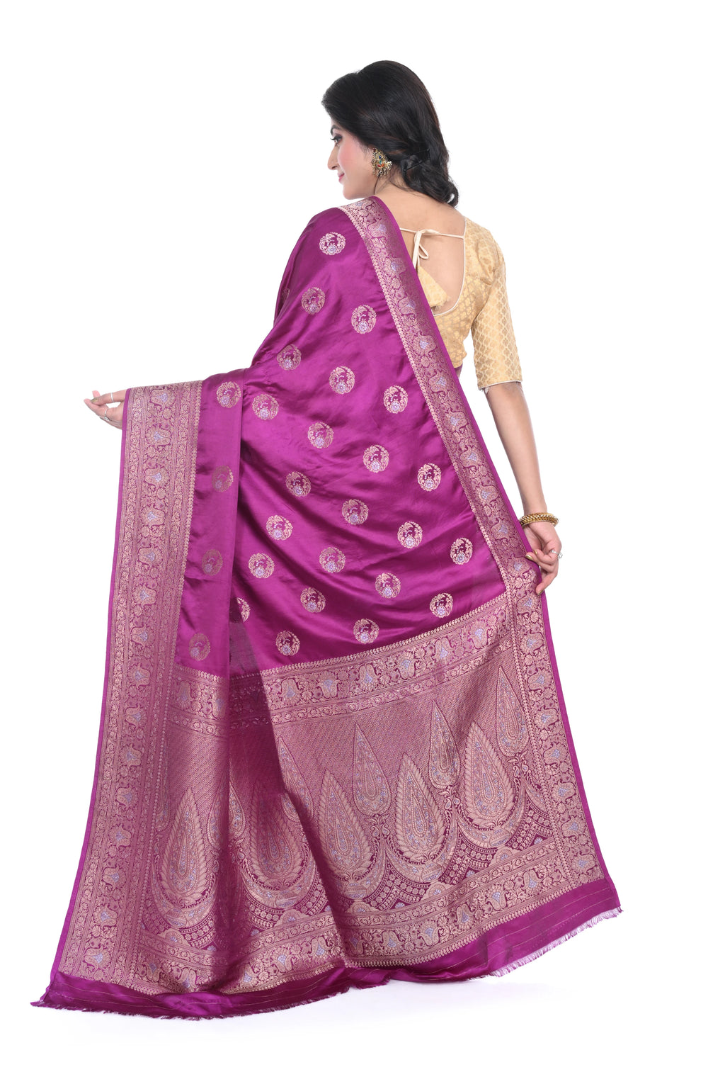 Purple Coloured Mashru Silk Saree with Antiq Zari Border and Heavy Pallu