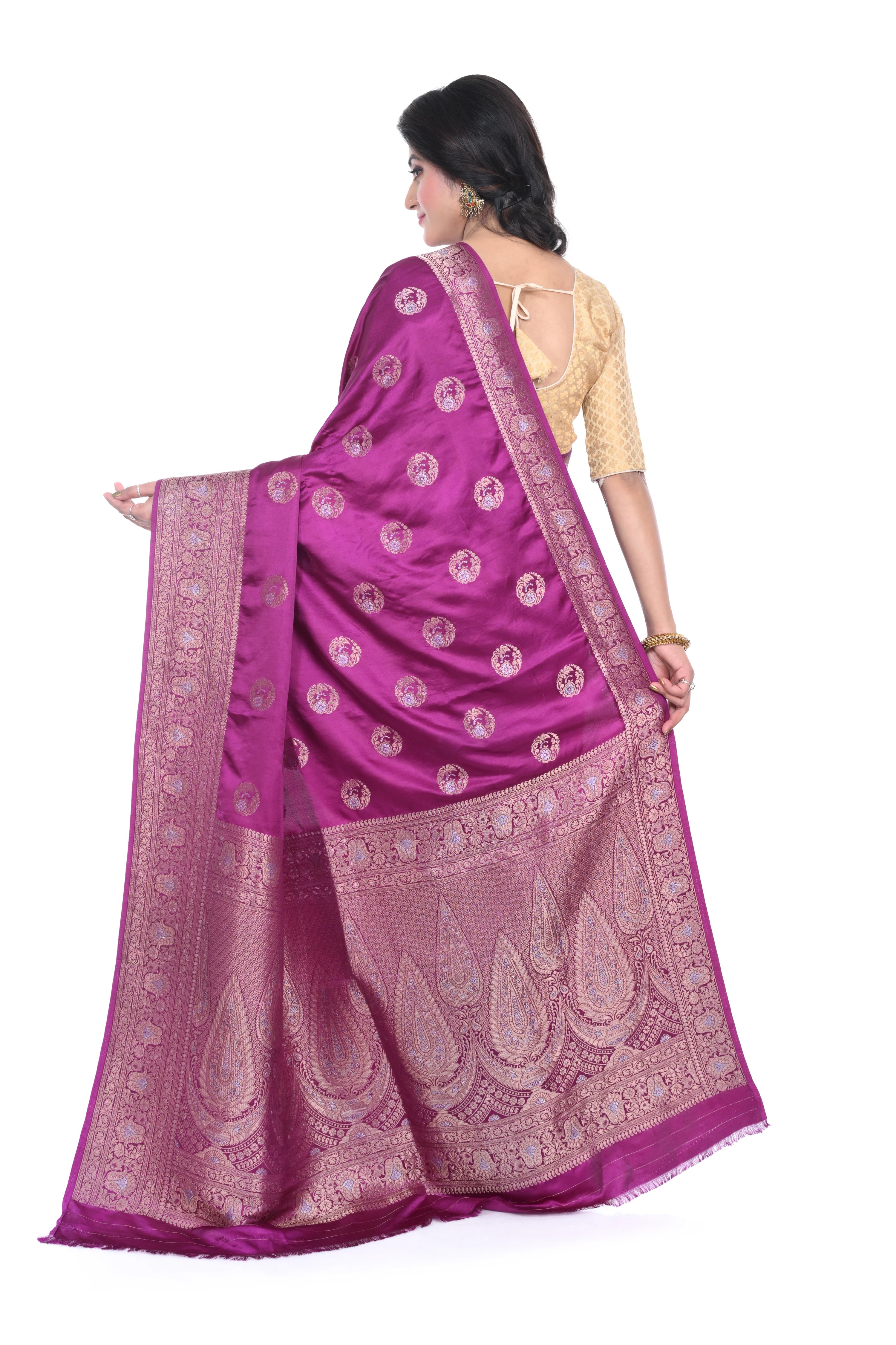 Purple Coloured Mashru Silk Saree with Antiq Zari Border and Heavy Pallu