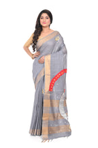 Grey Coloured Hand Decorated Semi Tussar Saree with 3D Work