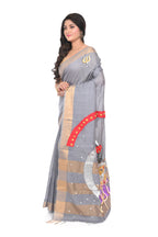 Grey Coloured Hand Decorated Semi Tussar Saree with 3D Work