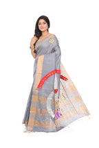 Grey Coloured Hand Decorated Semi Tussar Saree with 3D Work