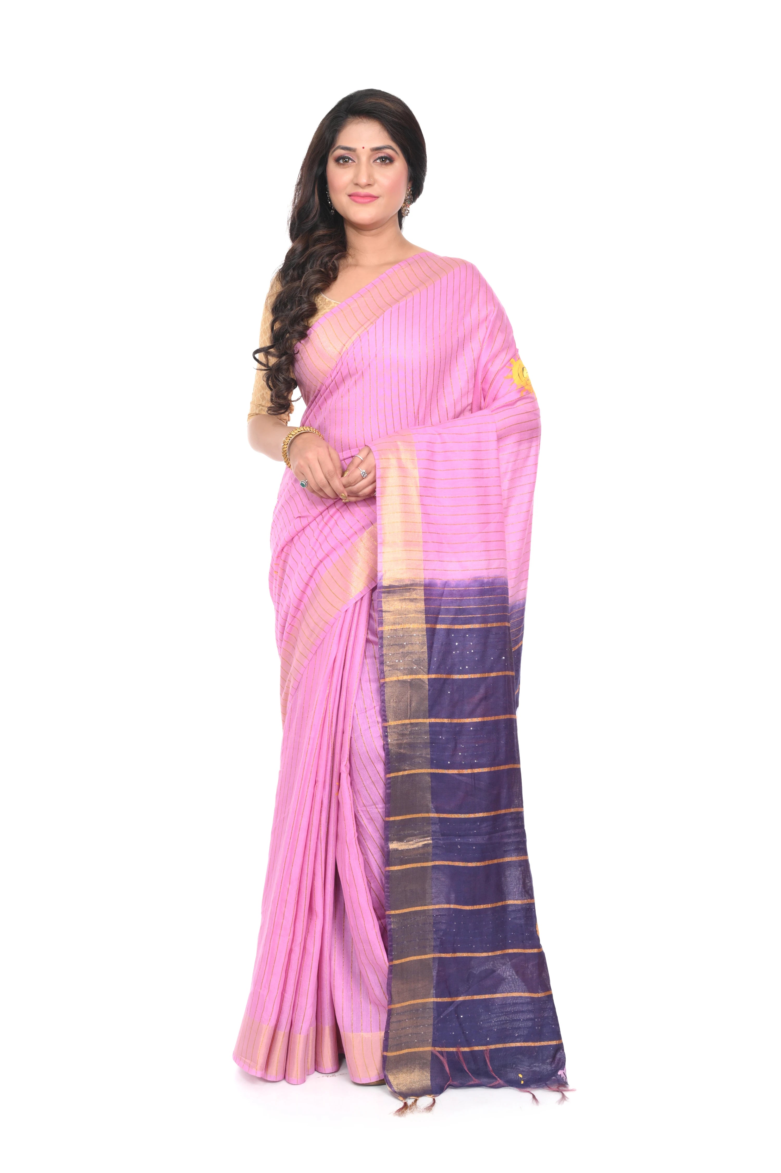 Pink Coloured Semi Tussar Hand Decorated Saree