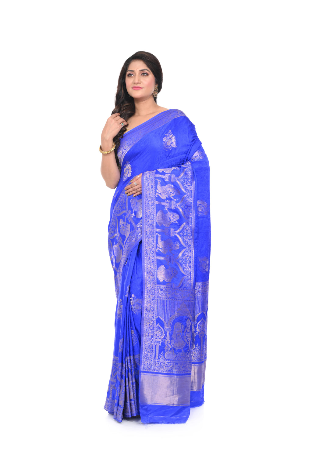 Royal Blue Mashru Silk Saree with Zari Border and Pallu