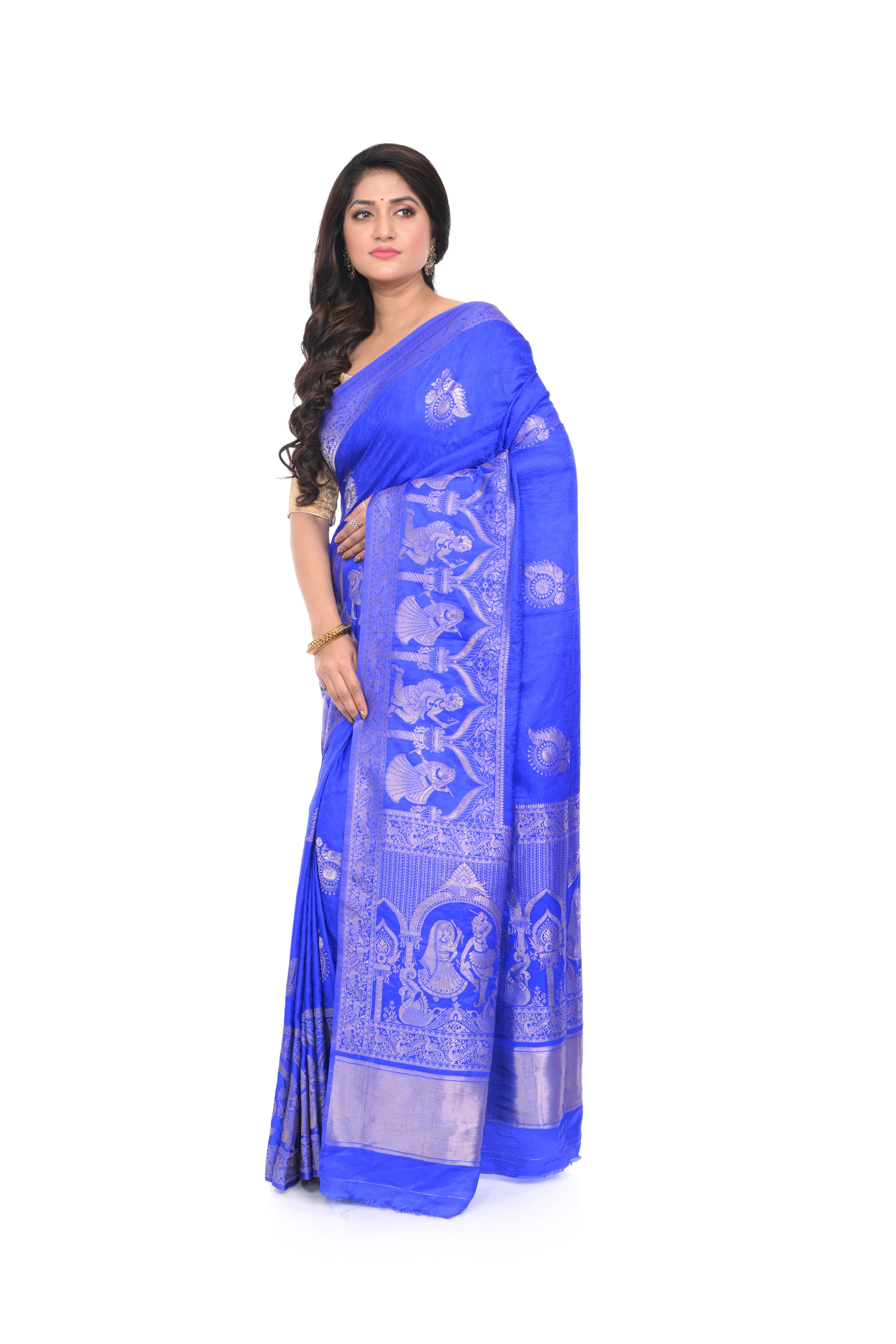Royal Blue Mashru Silk Saree with Zari Border and Pallu