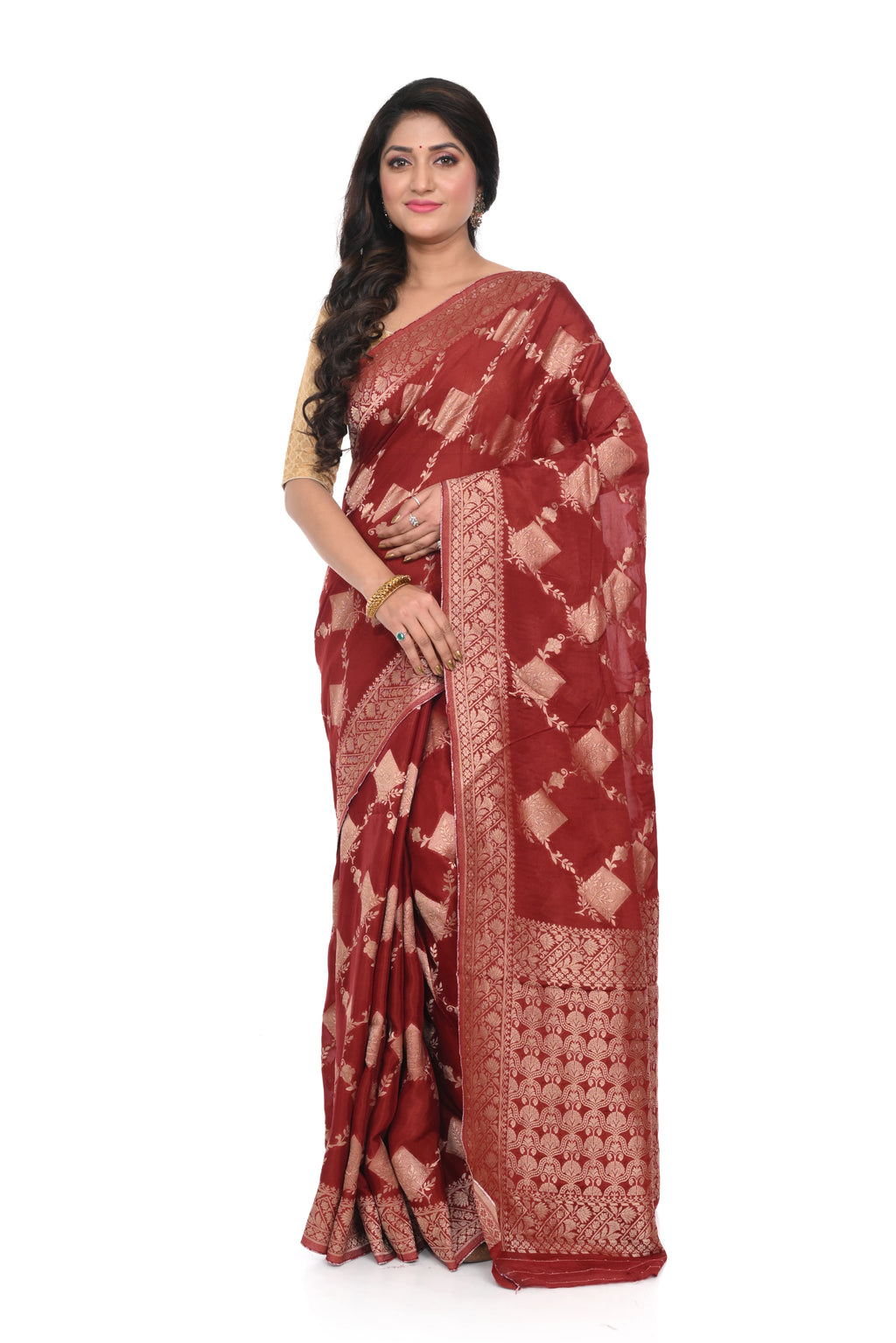 Chocolate Red Mashru Silk Saree