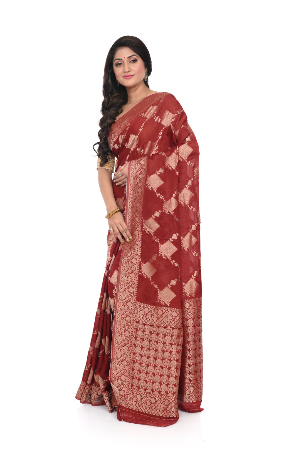 Chocolate Red Mashru Silk Saree