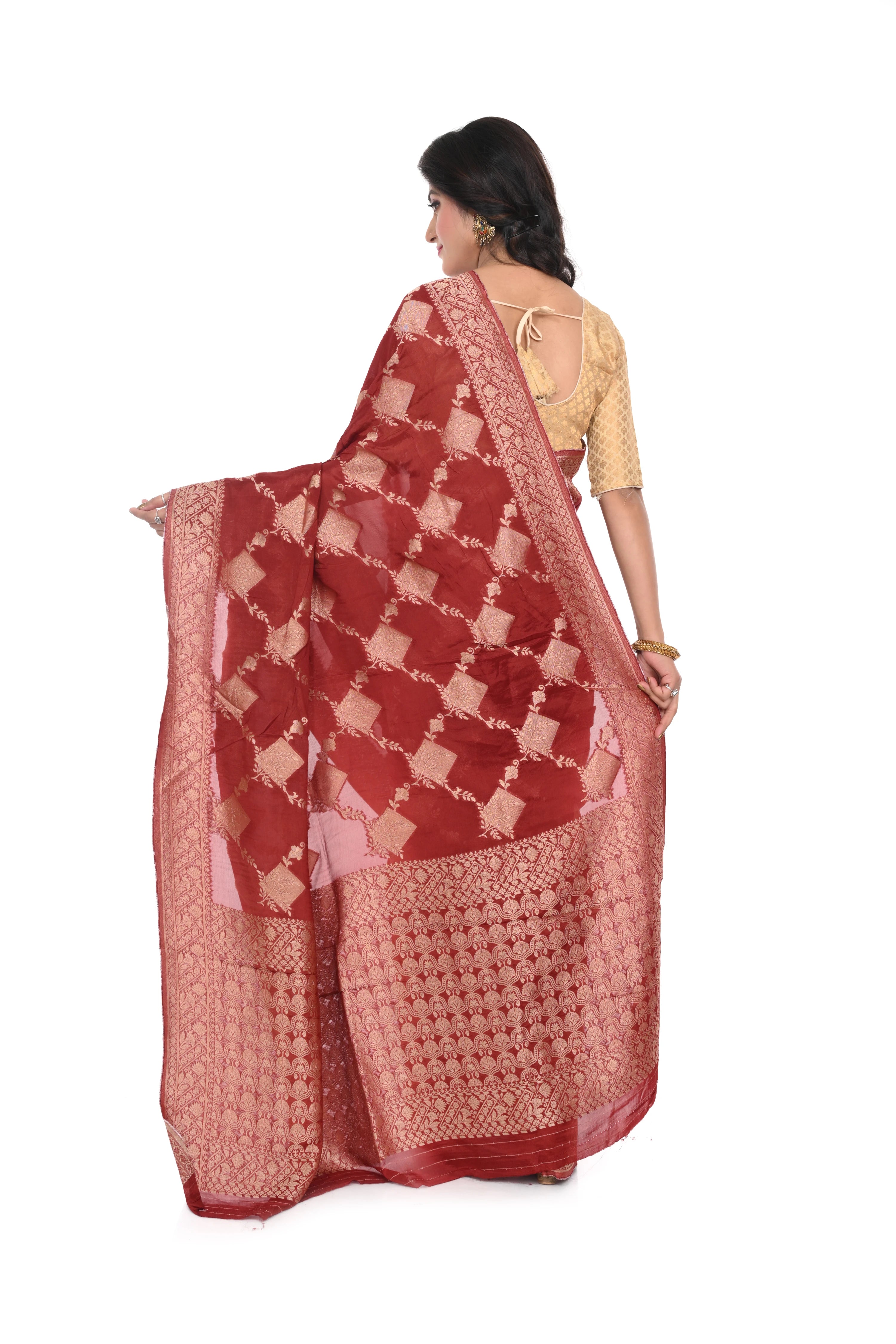 Chocolate Red Mashru Silk Saree