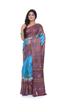 Firozi Blue Deep Brown Border Pure Tussar Saree with Hand Lumbani Worked