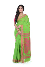 Parrot Green Cotton Baluchori Handloom Saree