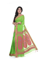 Parrot Green Cotton Baluchori Handloom Saree