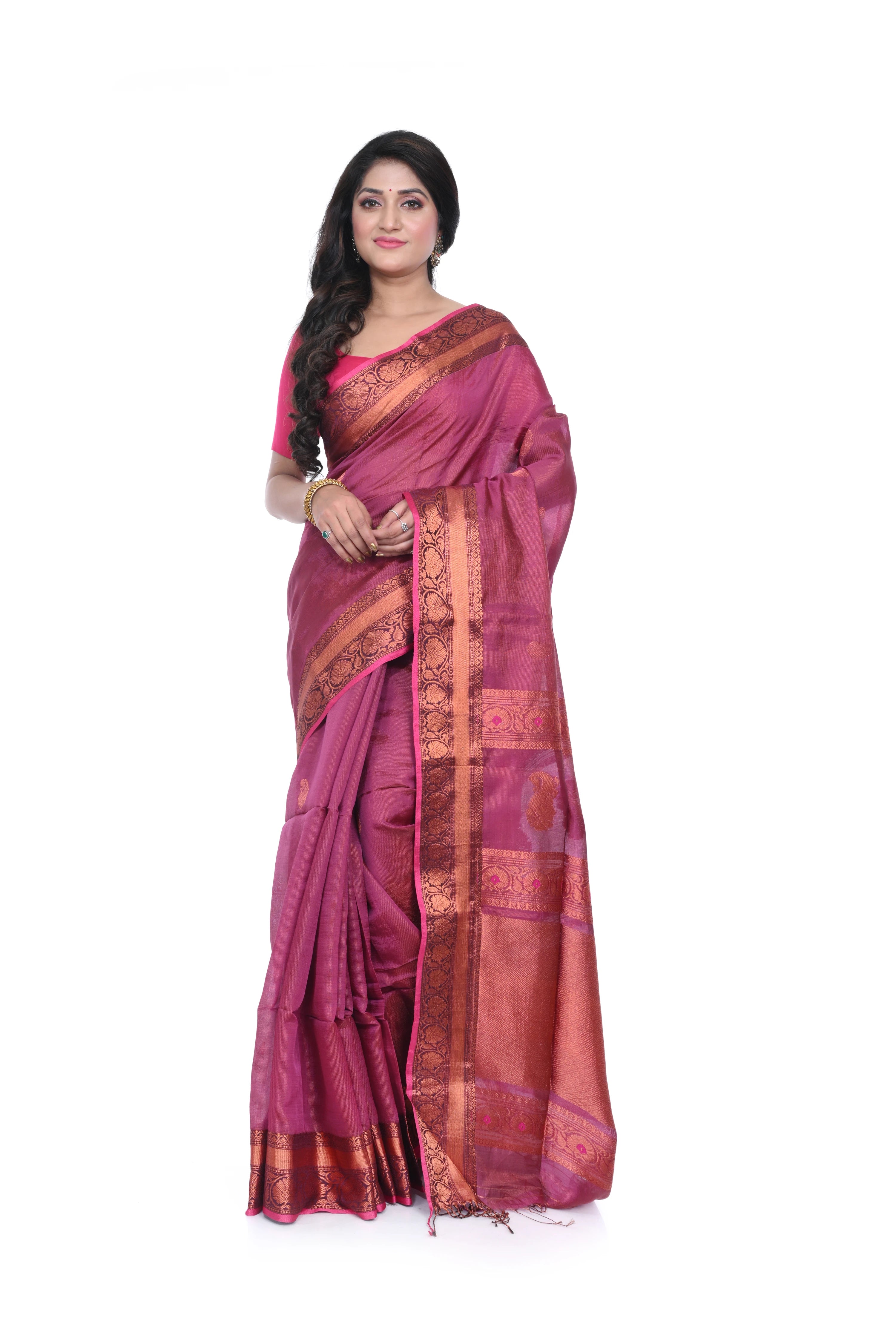 Pink Handloom Saree Allover Zari Woven