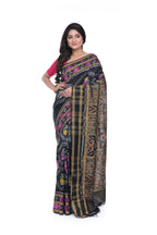 Black Coloured with Pink Lotus Motif Pure Khandua Silk Saree
