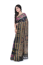 Black Coloured with Pink Lotus Motif Pure Khandua Silk Saree