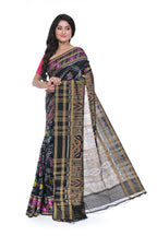 Black Coloured with Pink Lotus Motif Pure Khandua Silk Saree