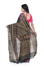 Black Coloured with Pink Lotus Motif Pure Khandua Silk Saree
