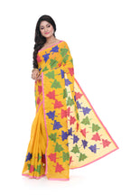Yellow Cotton with Apple Leaf Applique Saree