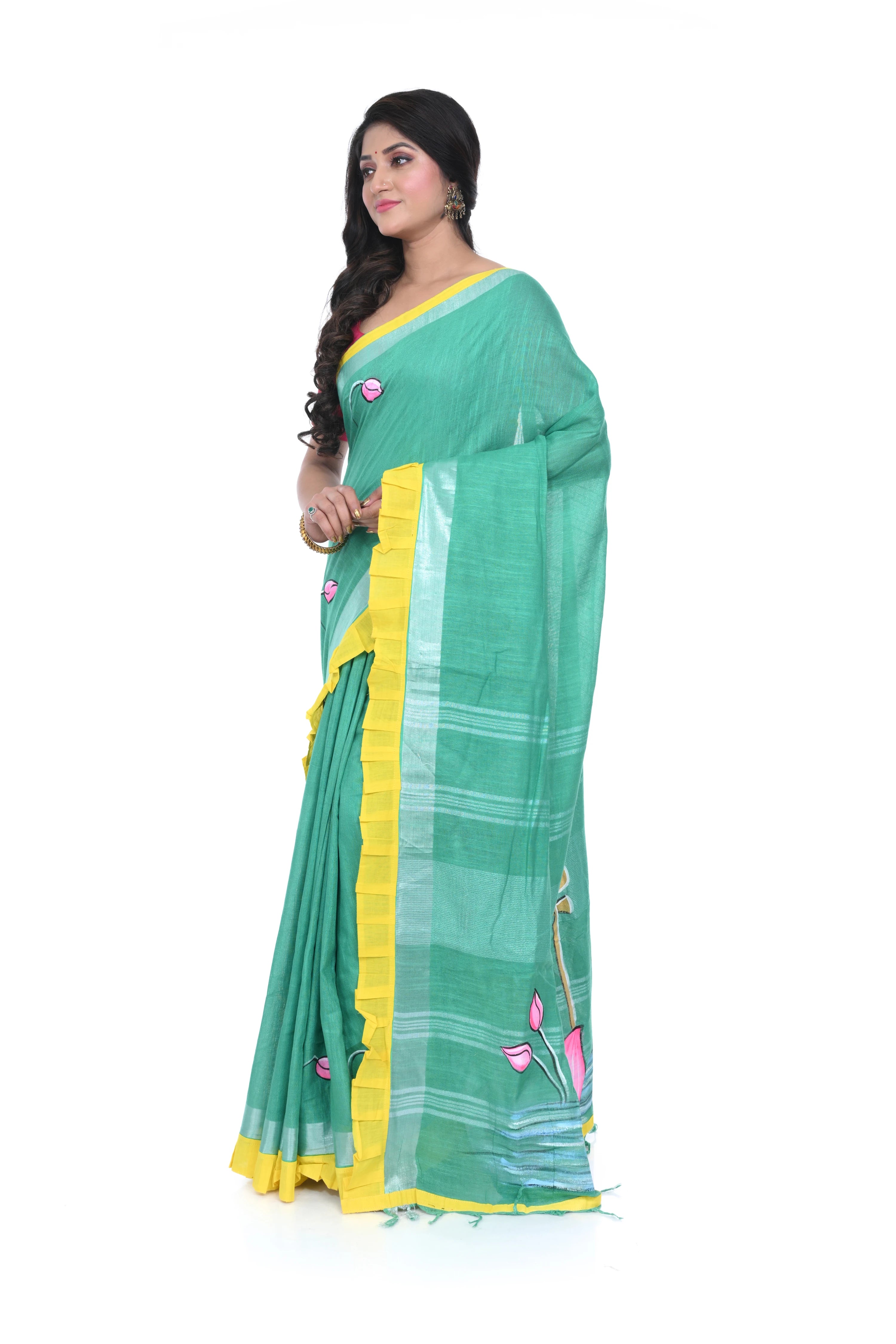 Mint Green Handloom Saree with Decorated Pallu