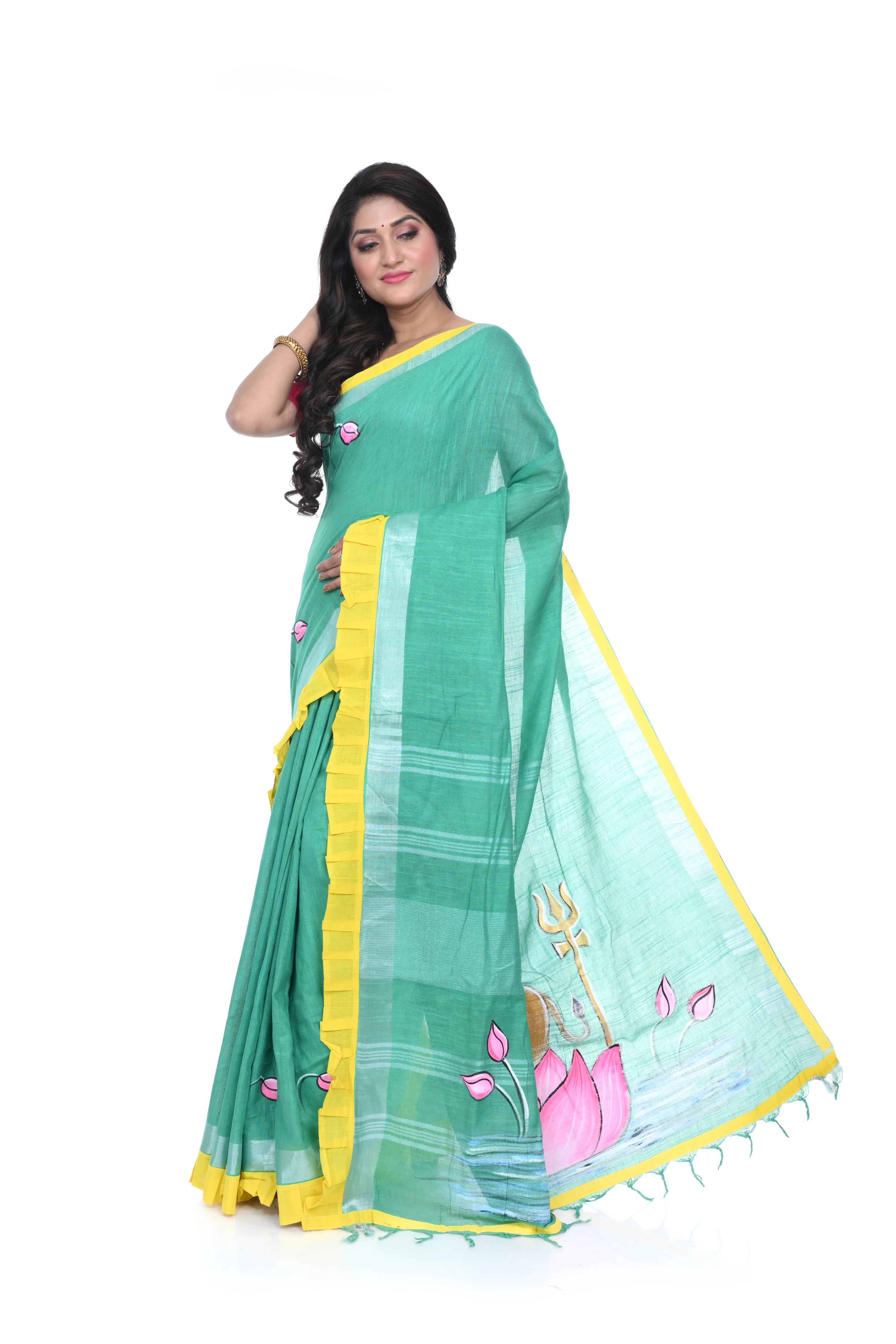 Mint Green Handloom Saree with Decorated Pallu