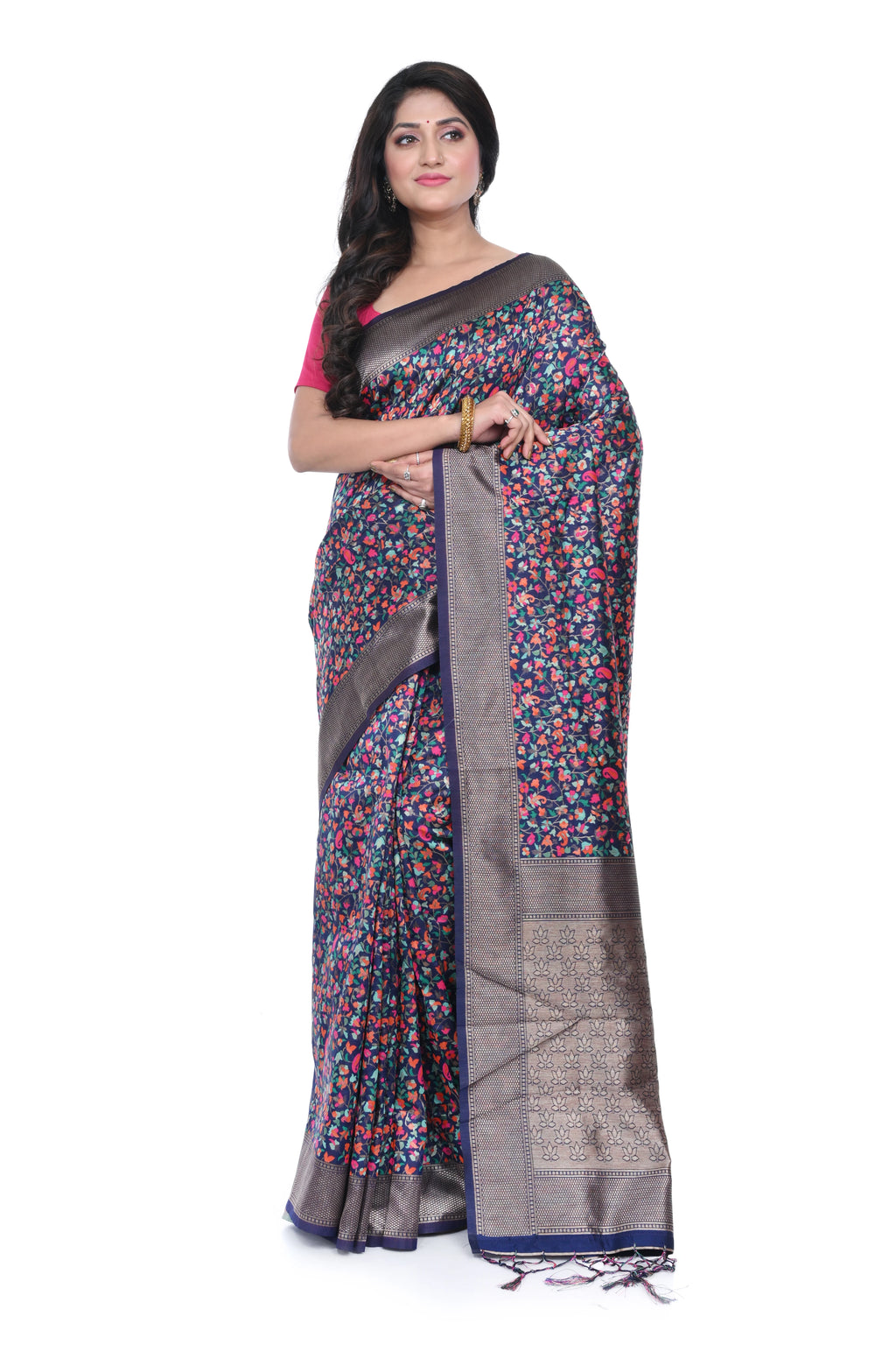 Ajrakh Print Russian Silk Saree with Zari Border