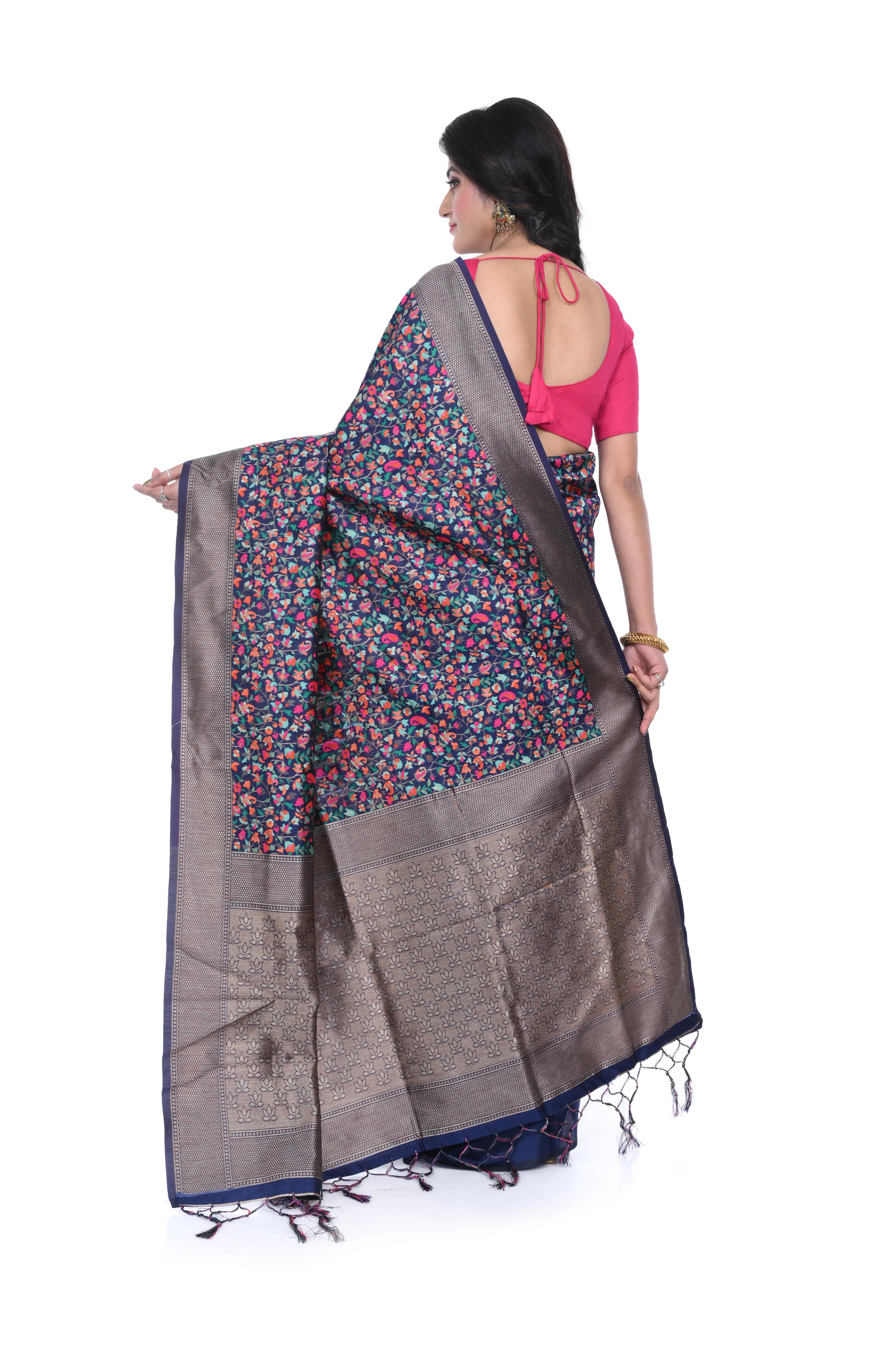 Ajrakh Print Russian Silk Saree with Zari Border