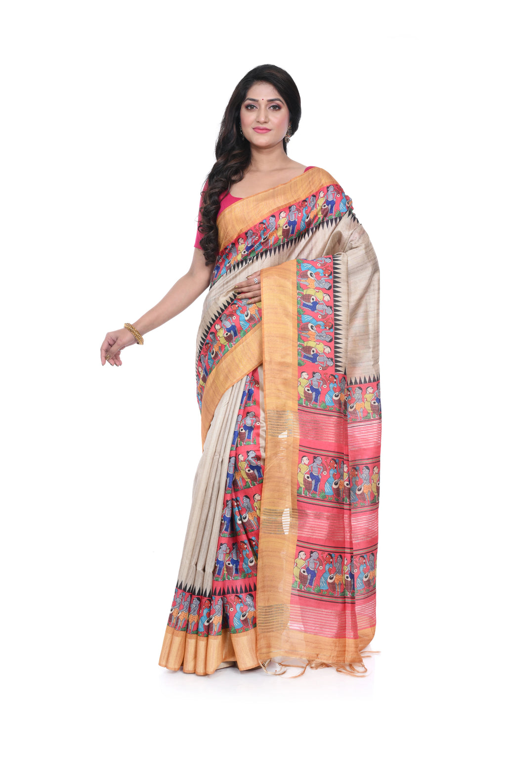 Semi Tussar Tribal Print Saree with Patli Pallu