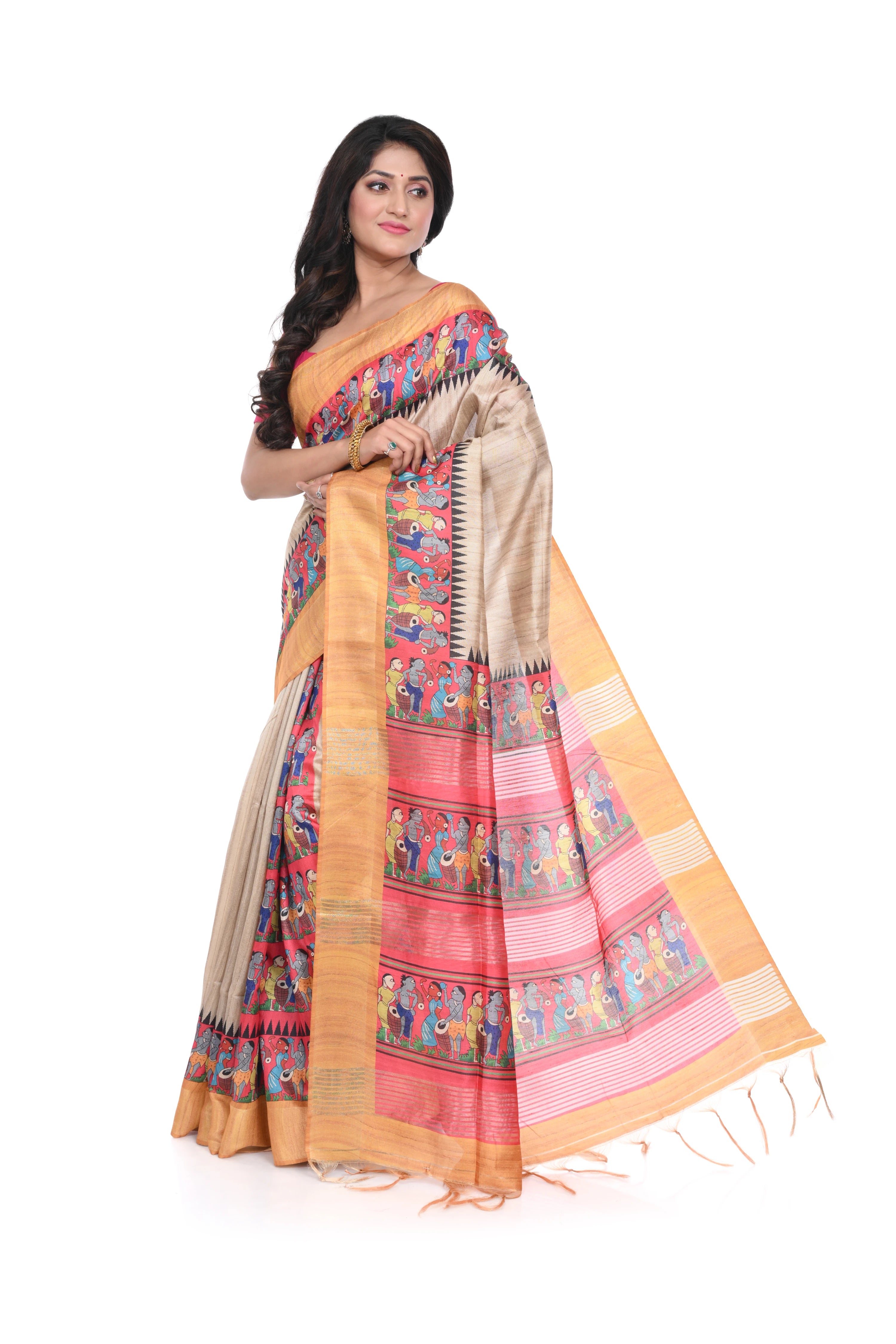 Semi Tussar Tribal Print Saree with Patli Pallu