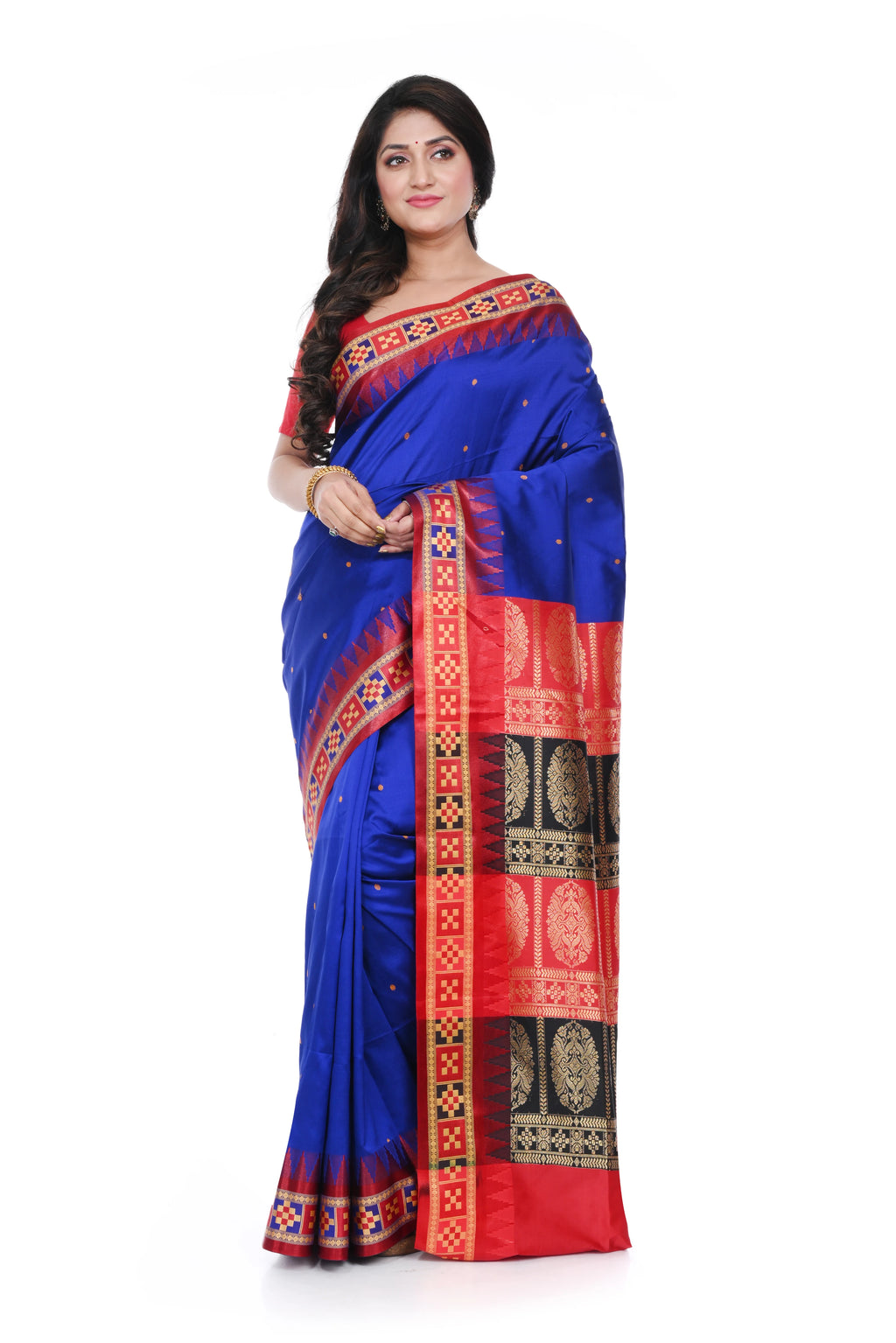 Sambalpuri Silk Replica Saree with Double Pallu Blue Coloured