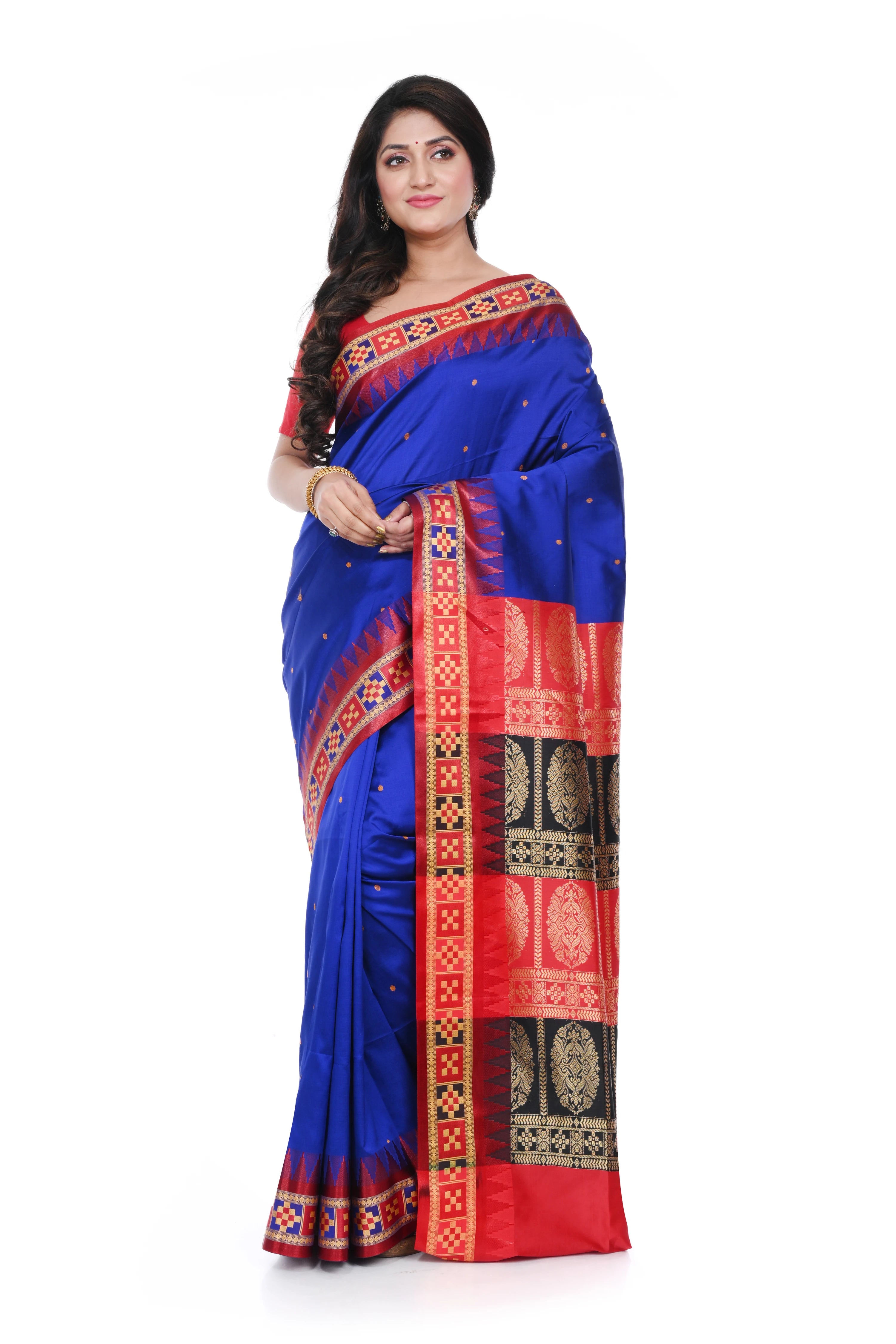 Sambalpuri Silk Replica Saree with Double Pallu Blue Coloured