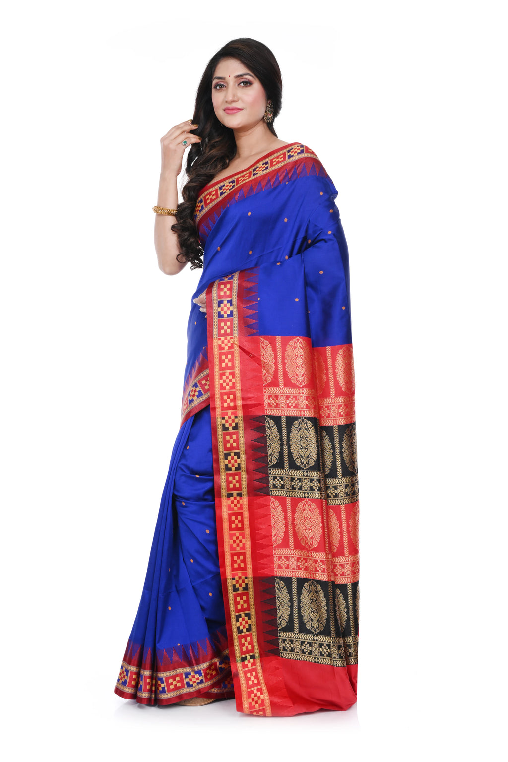 Sambalpuri Silk Replica Saree with Double Pallu Blue Coloured