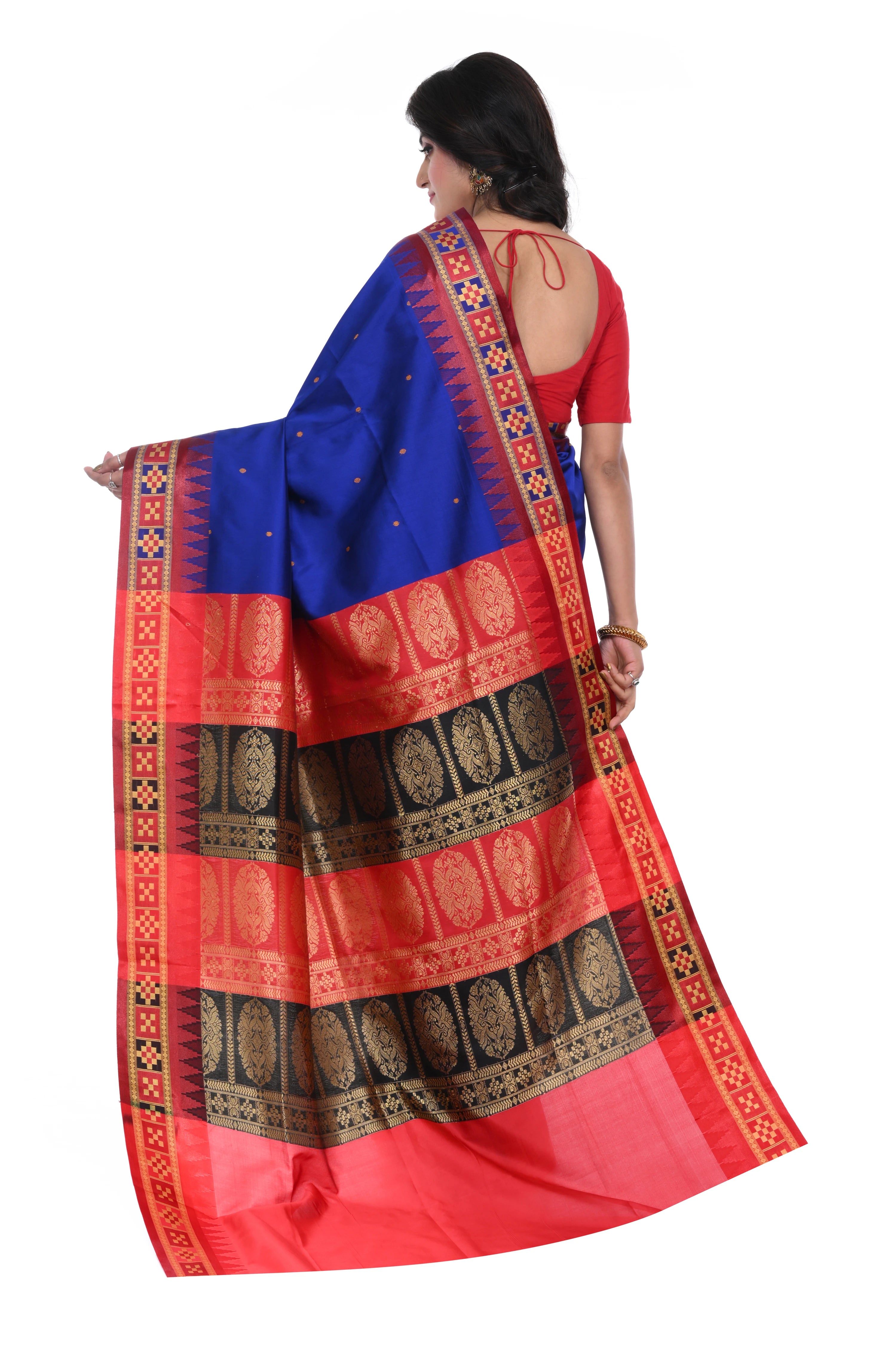 Sambalpuri Silk Replica Saree with Double Pallu Blue Coloured