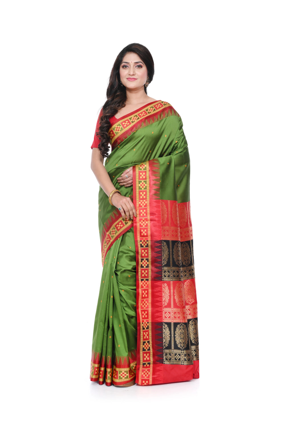 Sambalpuri Silk Replica Saree with Double Pallu Green Coloured