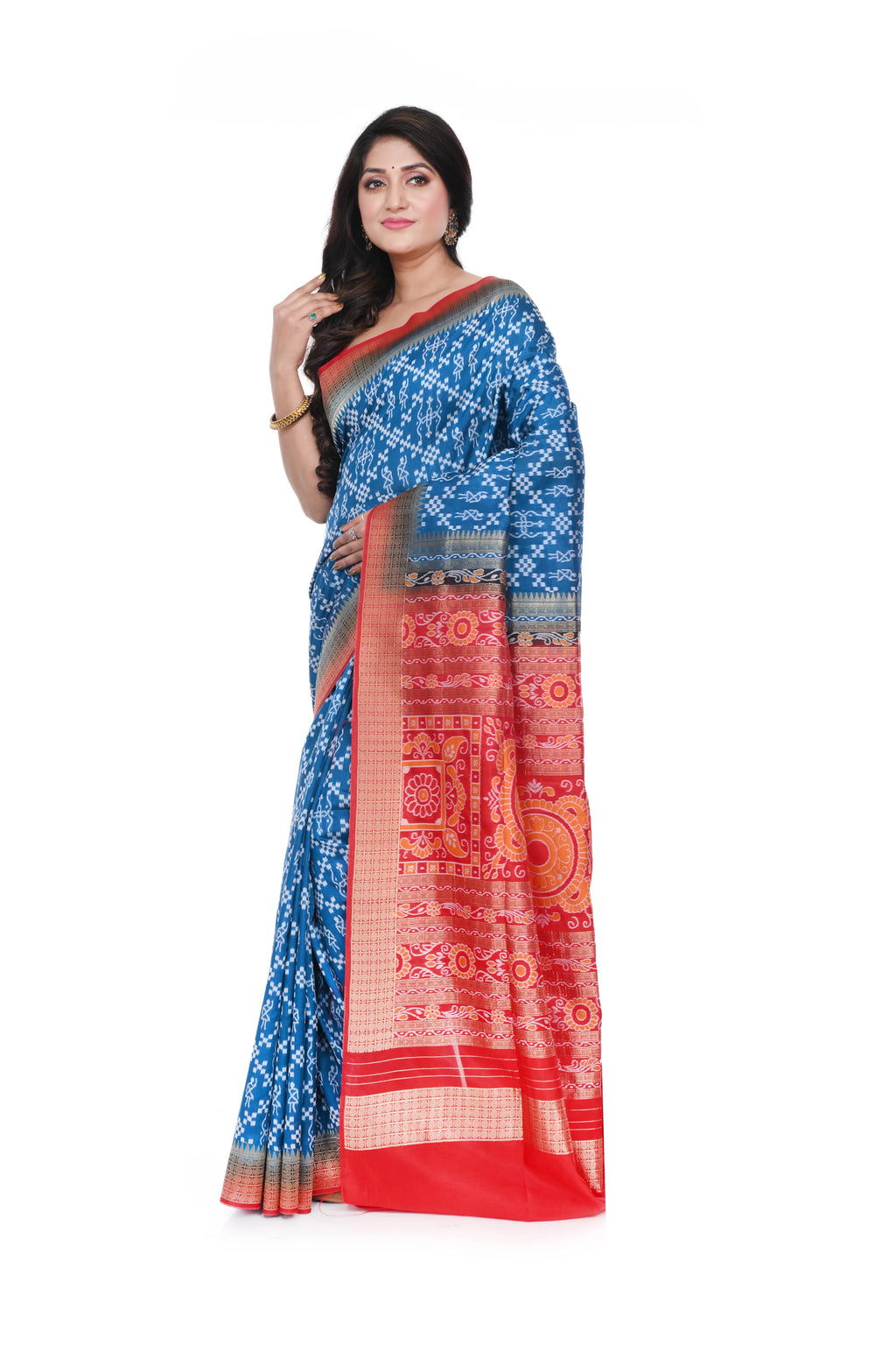 Koraput Silk Blue Coloured Saree with Red Pallu and Border