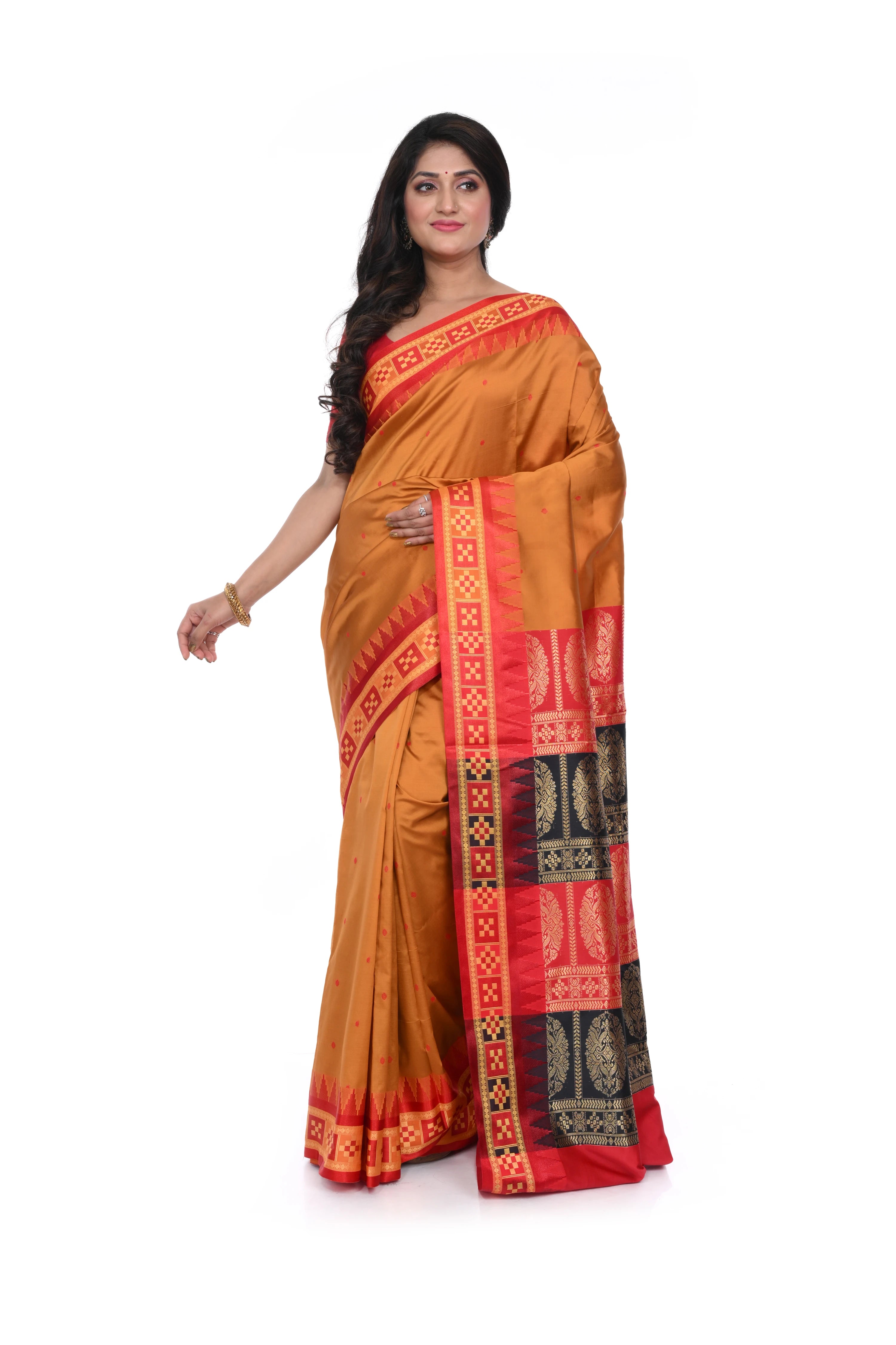Sambalpuri Silk Replica Saree with Double Border Saree Yellow Colour