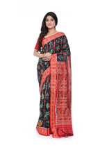 Black Coloured Nabakothi Khandua Silk Saree with Red Border and Pallu.