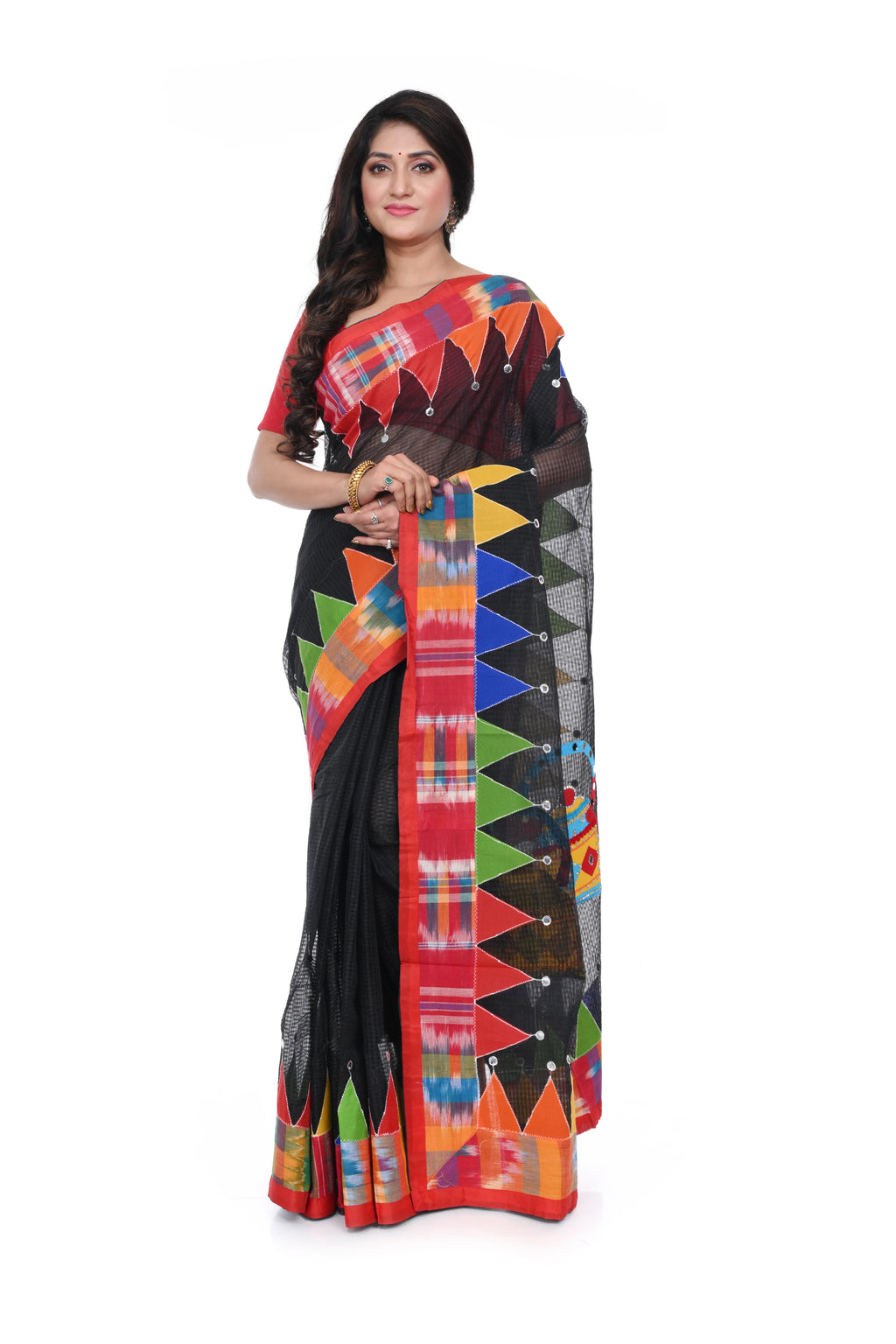 Reshom Kota Hand Decorated Black Saree with Kettle Motif
