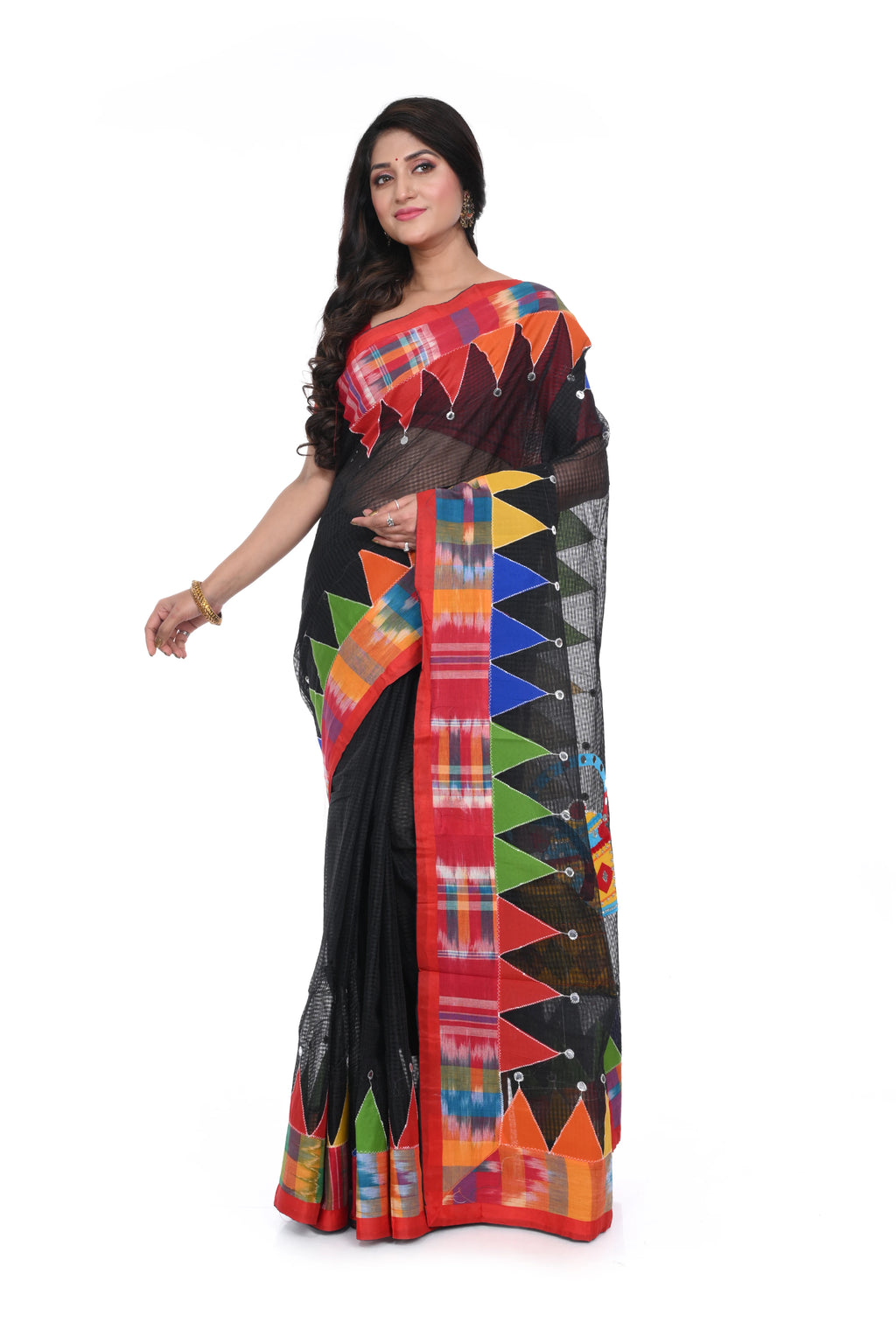 Reshom Kota Hand Decorated Black Saree with Kettle Motif