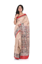 Pure Ghicha Silk Saree with Red Border Madhubani Painted