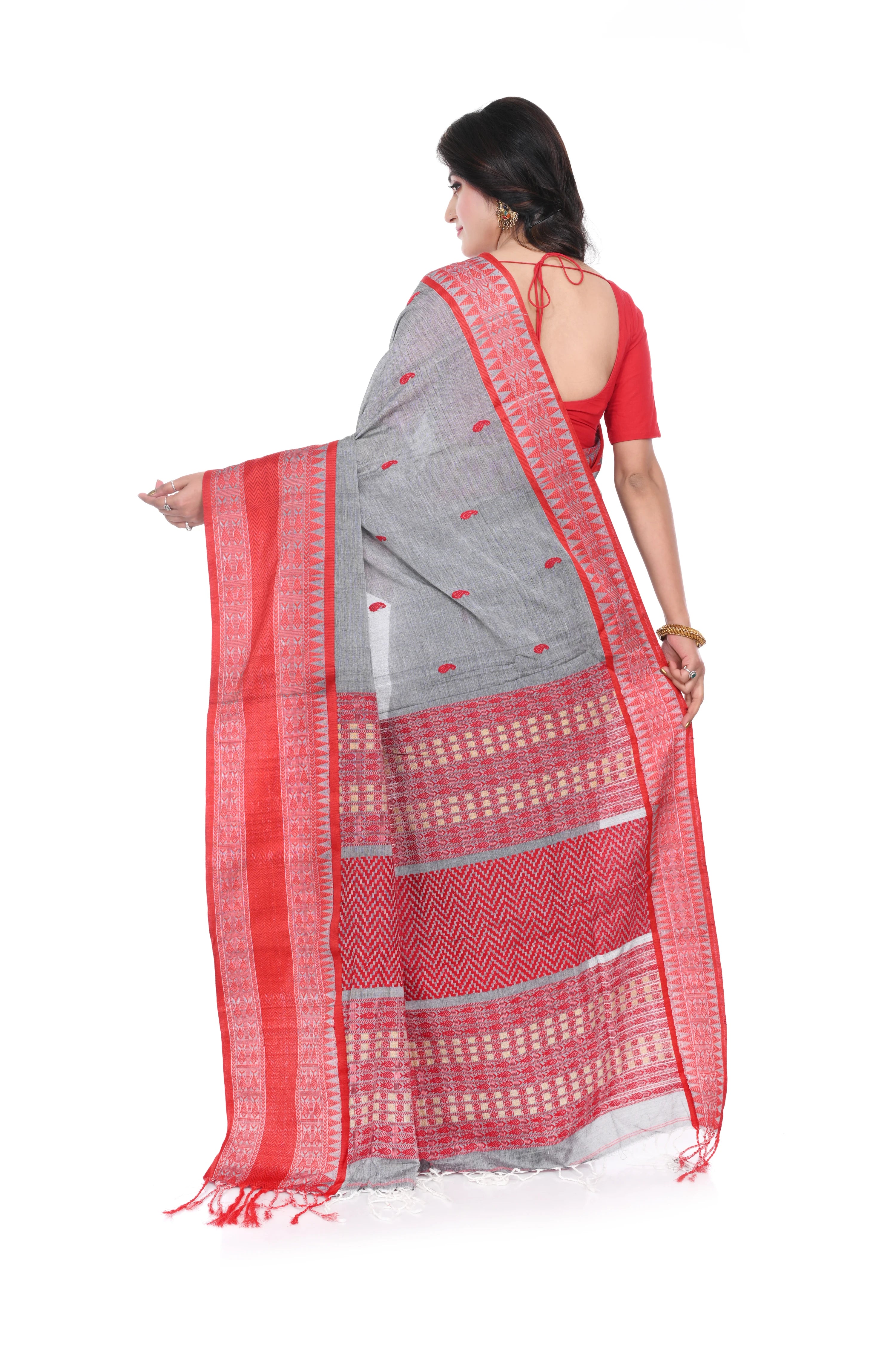 Red Mahapar Grey Colour Handloom Saree.