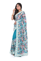 Pure Georgette Sea Green Saree with Kashmiri Machine Work