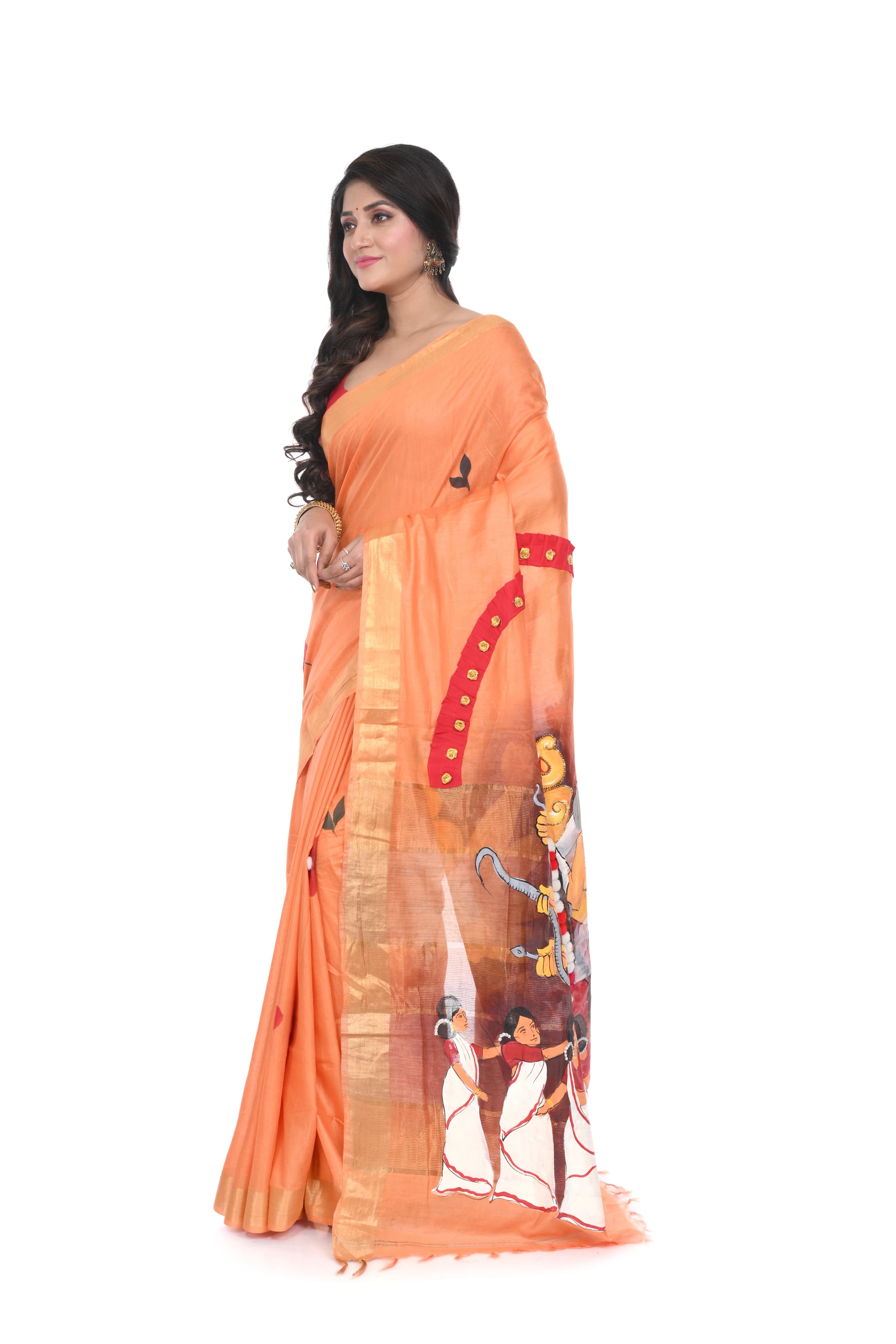 Semi Tussar Saree with Unique Hand Paint Ma Durga Saree