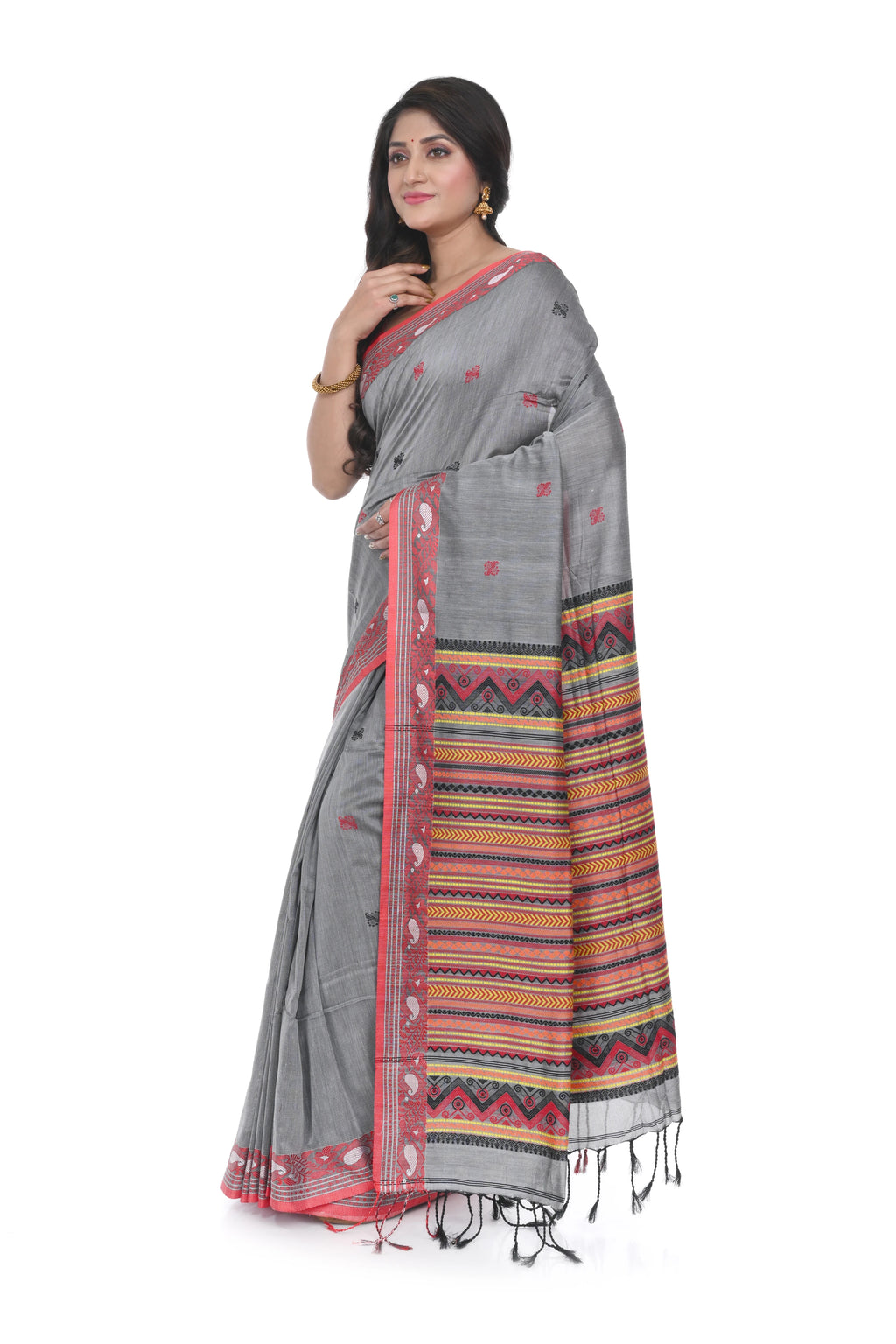 Pure Handloom Saree with Heavy Pallu with Red Border