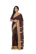 Pure Brown Coloured Handloom Cotton Saree with Bhujodi Worked Anchal Different Colours