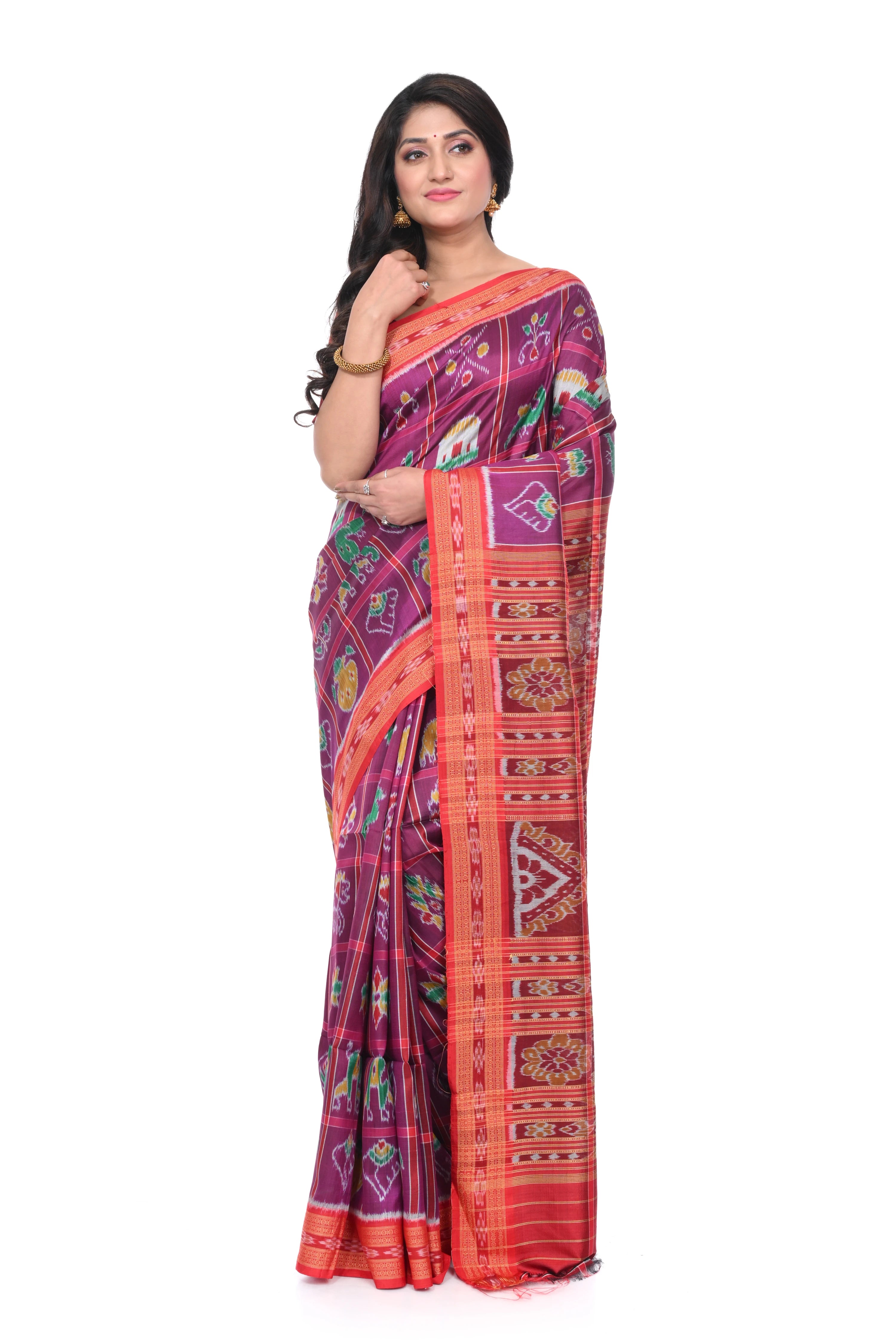 Mazenta Colour Nabakothi Khandua Silk Saree.