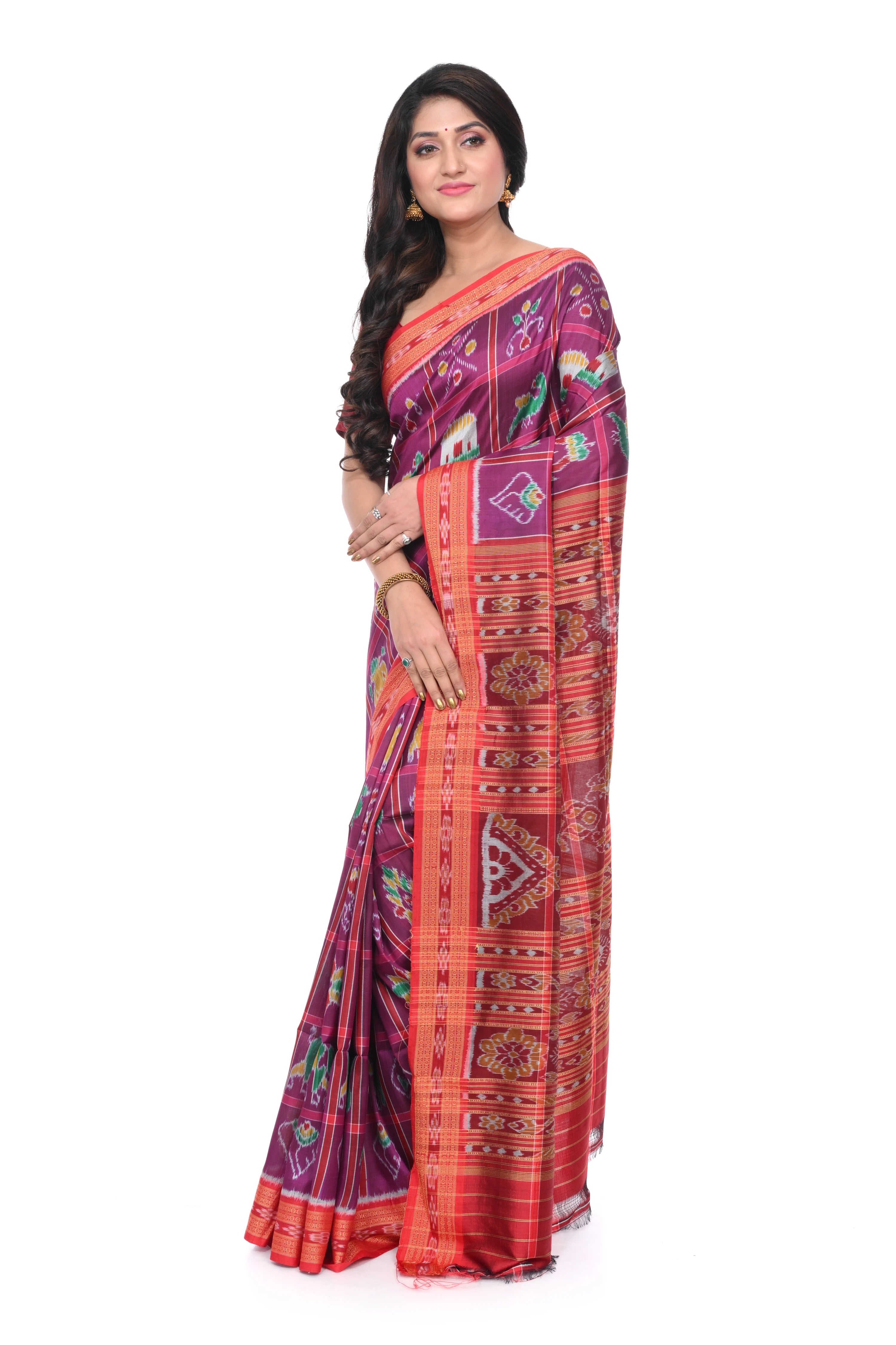 Mazenta Colour Nabakothi Khandua Silk Saree.