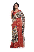 Red Kalamkari Print Saree with Nandi Print Zari Border on Nellore Silk